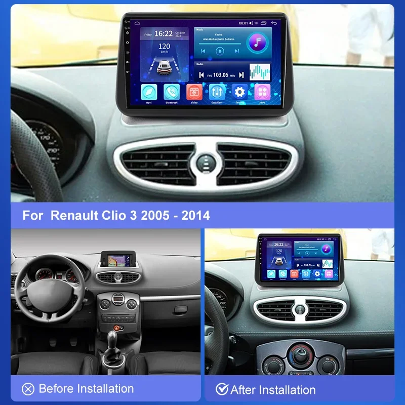 For Renault Clio 3 2005 - 2014 2K QLED Android 13 Car Radio Multimedia Video Player GPS CarPlay 4G Navigation stereo DSP