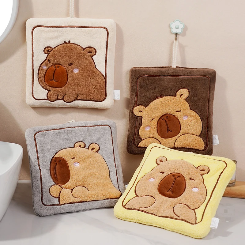 Cute Capybara Hand Towels Bathroom Microfiber Towel Extra Thick Coral Velvet Handkerchief Absorbent Towel Gifts