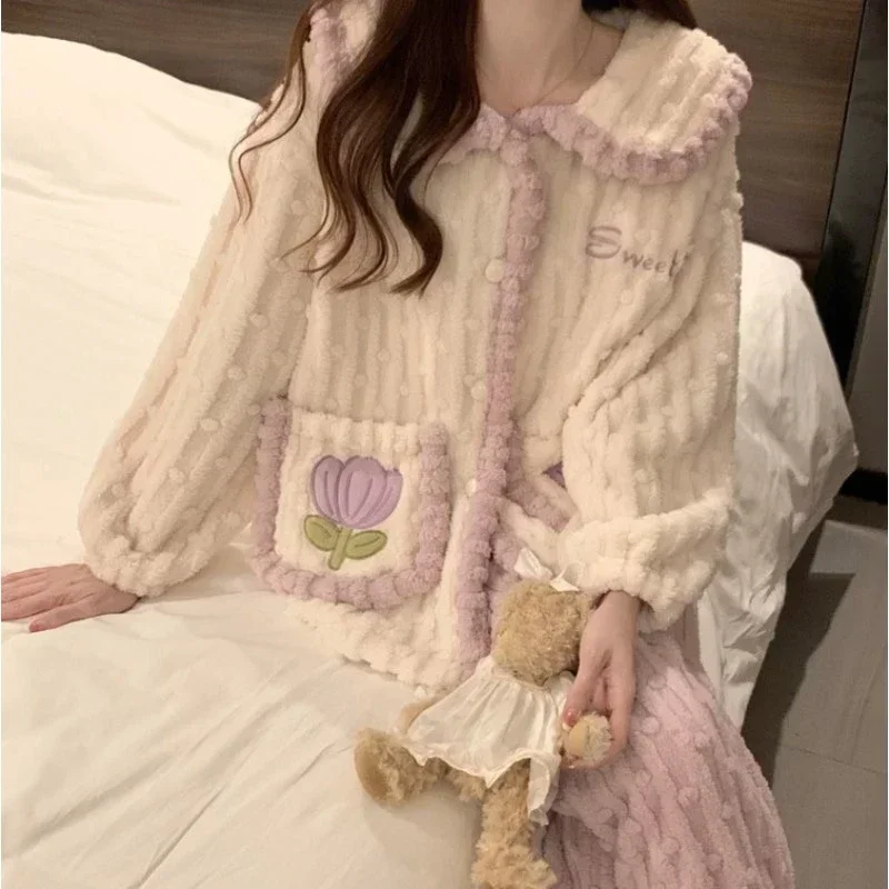 

Princess Wind Nightgown Female Autumn Winter Coral Velvet Plus Velvet Thickening Net Red Student Dormitory Lazy Style Home Wear