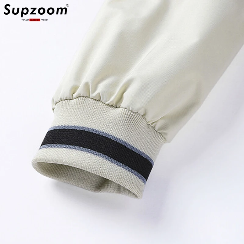 Supzoom 2022 New Arrival Letter Rib Sleeve Top Fashion Logo Single Breasted Casual Bomber Baseball Jacket Loose Cardigan Coats