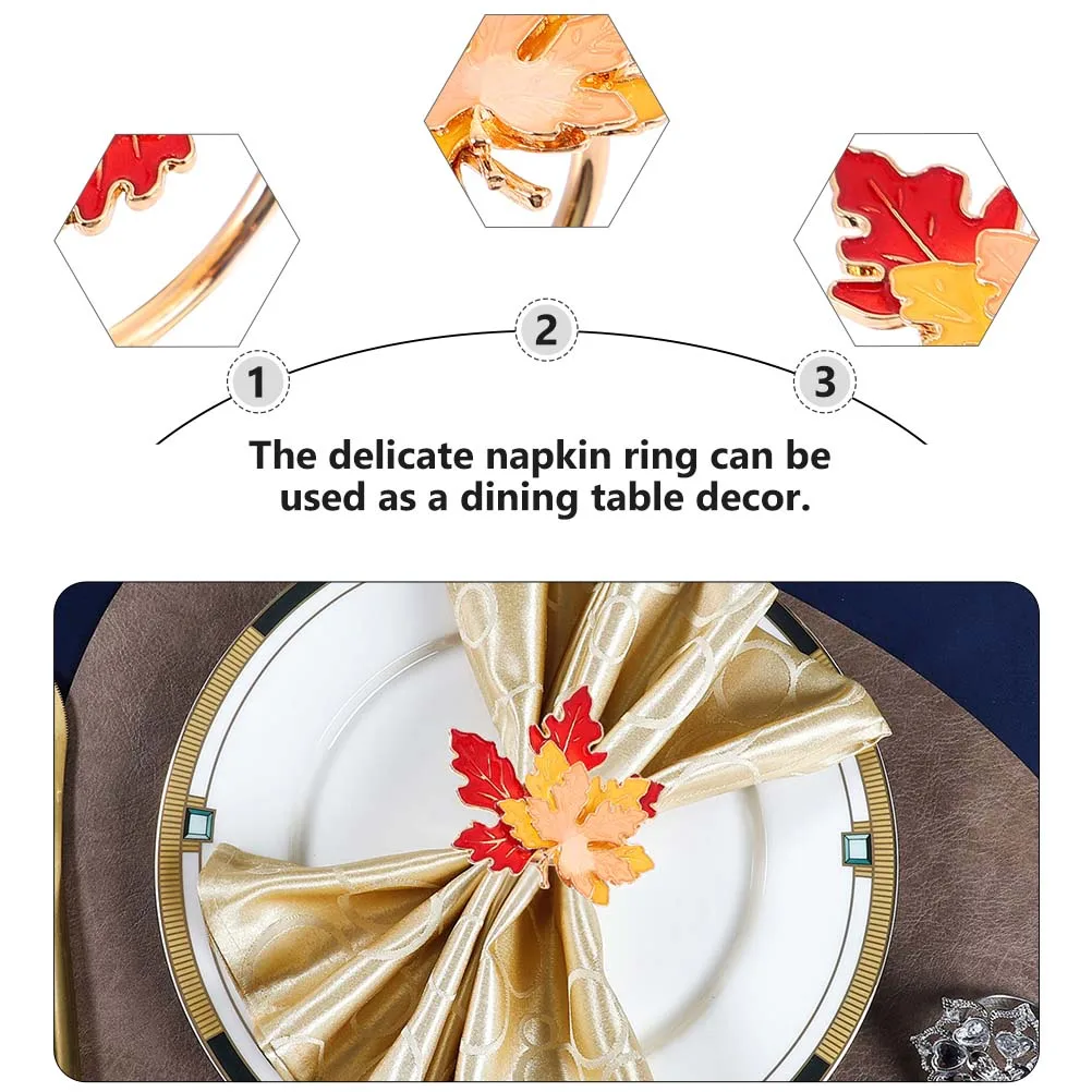 

4pcs Napkin Ring Maple Leaf Shaped Cloth Buckle Eucalyptus Alloy Thanksgiving Halloween Dining Table Accessories