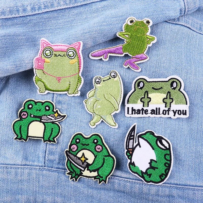 Reading Book Cat/Ghost Patch Funny Cartoon Animal Embroidery Patch Iron On Patches For Clothing Frog Patches On Clothes Jean DIY