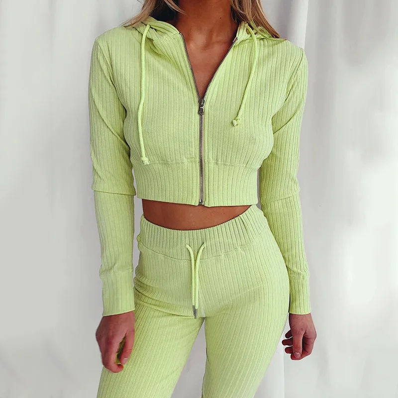 

Spring Women's Zipper Long Sleeve Slim Fit Hoodie Jacket Casual Sportswear Set Fashionable Elegant Teen Girls Clothing