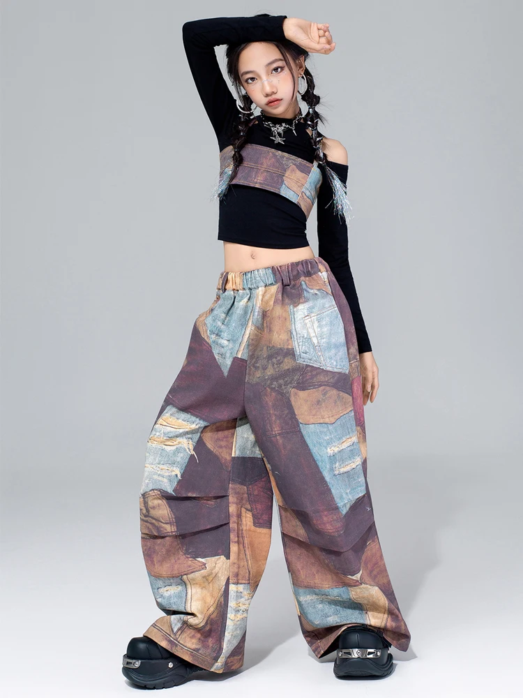 Mädchen Hip Hop Jazz Dance Kleidung Kpop Lange Ärmel Crop Tops Baggy Mode Hosen Kinder Straße Tragen Modern Dance Tragen BL17713