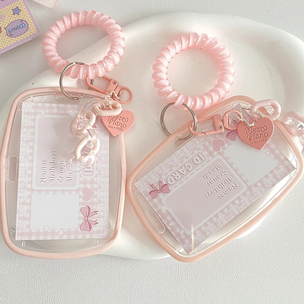 

INS Sweet Pink Photocard Holder Keychain Universal Card Cover Idol Photo Display Holder Students Meal Bus Cards Protector Covers