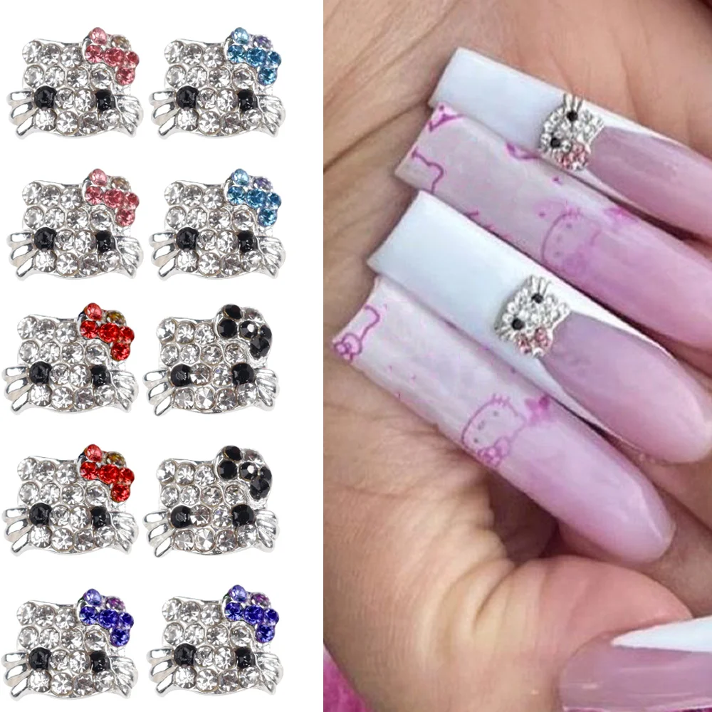 Cute Cartoon Cat Nail Art Charm, 3D Alloy Metal, Small Cat Head, Nail Decoration, DIY Artesanato Acessórios, Novo, 10pcs