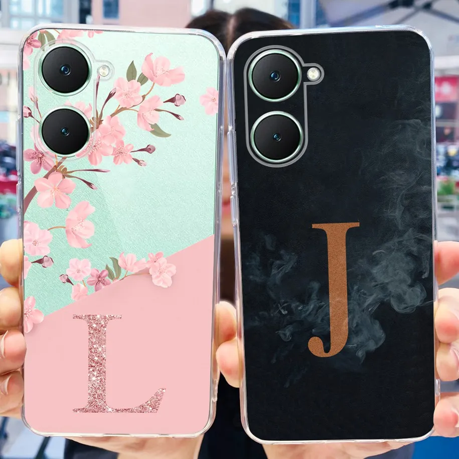 For Vivo Y03 Case V2332 Back Cover Cute Letters Flower Transparent Soft Silicone Phone Cases For Vivo Y03 4G Y 03 VivoY03 Fundas