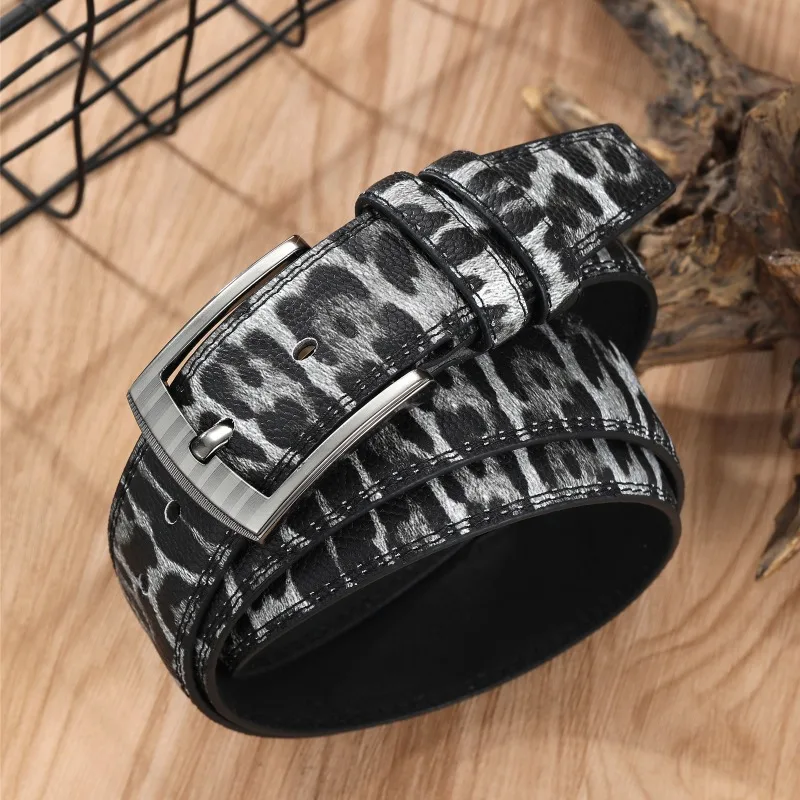 Men's Leopard Print Belt Fashion Personality Pin Buckle Belt Trend Jeans Accessories Vintage Belt
