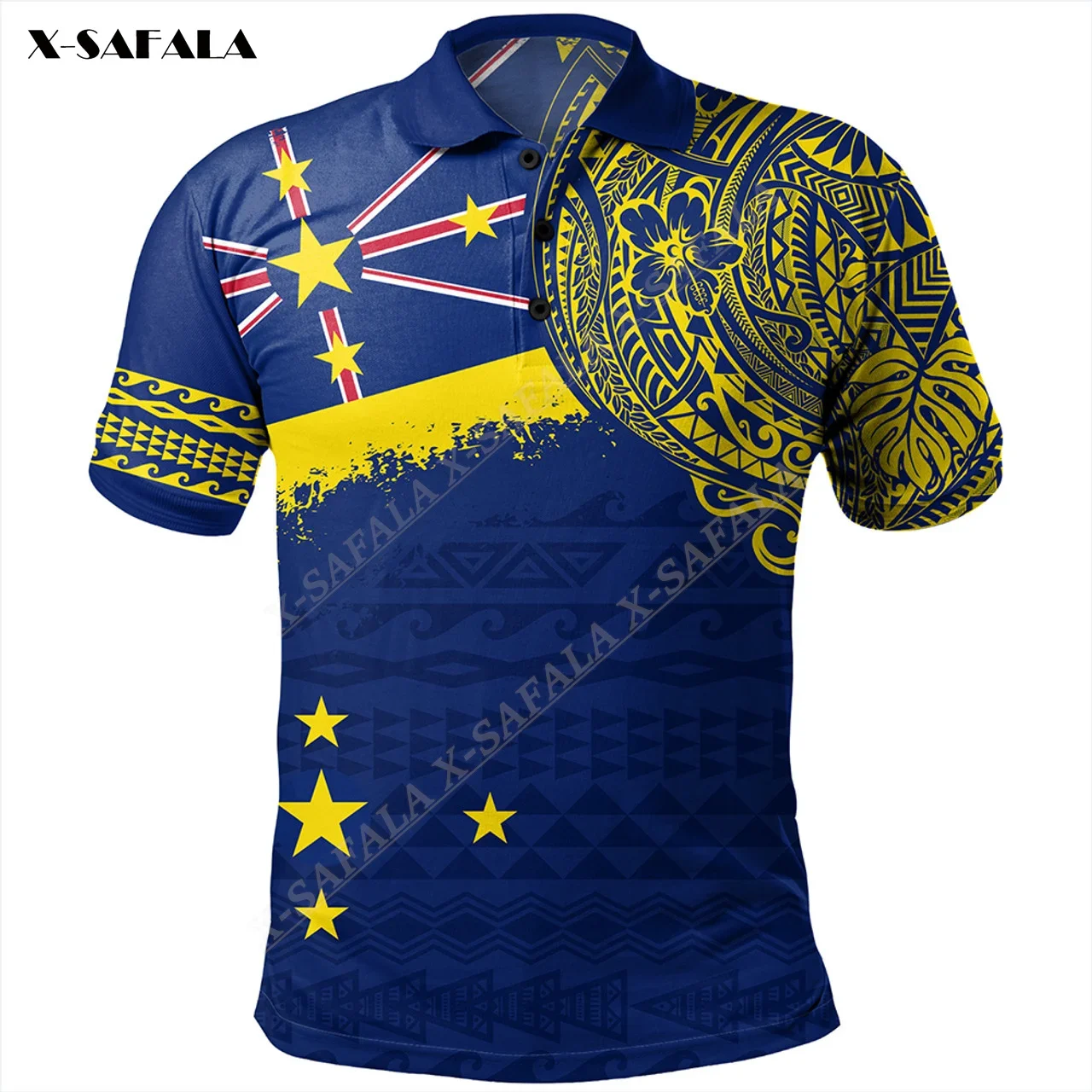 

Niue Polynesian Flag Coat Of Arms 3D Print Men Adult Thin Polo Shirt Collar Short Sleeve Breathable