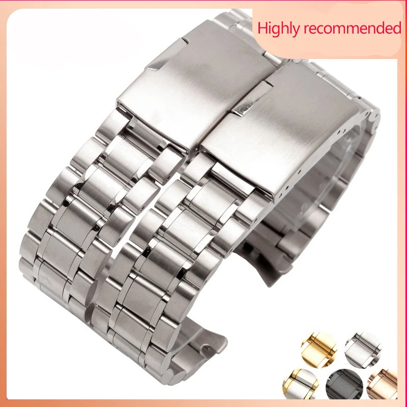 High Quality Stainless Steel Watchband For Casio Tissot Seiko Citizen Metal Flat/Curved End Strap Bracelet Watch Chain 20mm 22mm