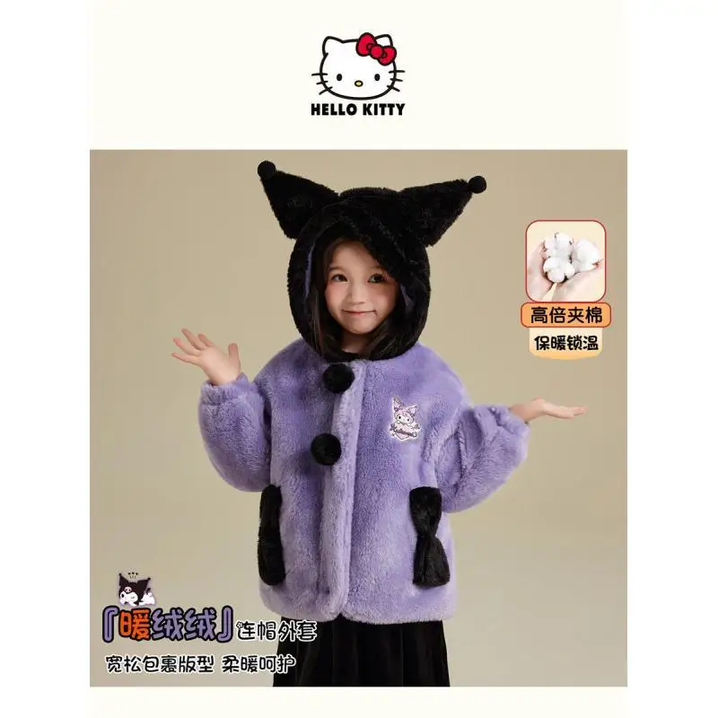

Пальто Sanrio Hello Kitty из флиса и хлопка для девочек, для подростков, зимнее, новинка 2025 года, теплое, удобное, модное