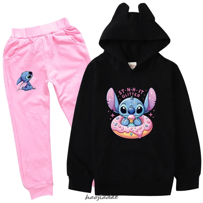 Girls Clothes Lilo And Stitch Hoodies Sweatshirts Children\'s Clothing Sets Tops + Pants 2 Pcs Suits Kids Boys Tracksuits Set