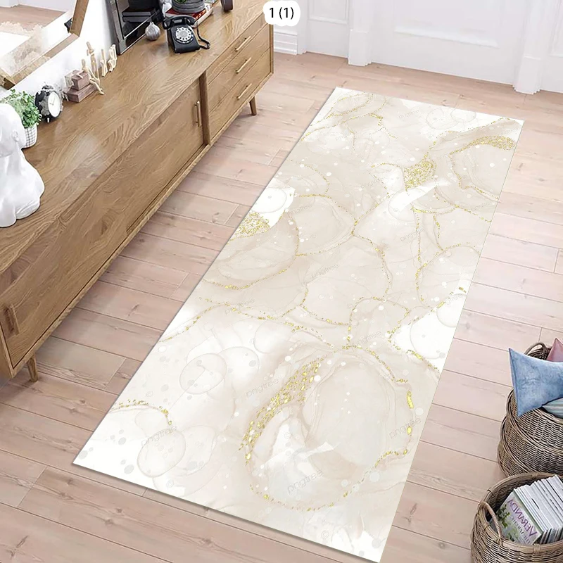 

Kitchen Rug Luxury Long Runner Rug Non-Slip Beige White Carpet Marble Print Floormat for Hallway Entryway Bedroom Laundry
