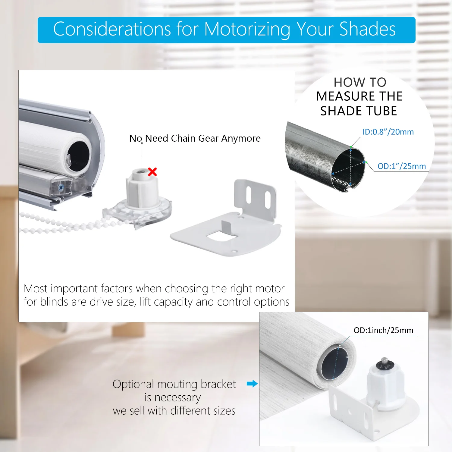 EY1612-Two Wire (No Battery) Roller Blind Motor Wired with Remote Control Retrofit 25mm Electric Blind Tube-12V DC