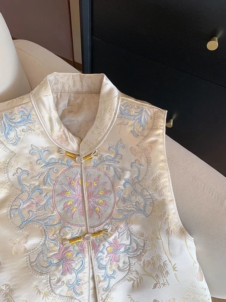 

New Chinese Sle Heavy Embroidery Buttonl Svel Jaet Stand Collar ex Spring Autumn High End National Trend Cha...