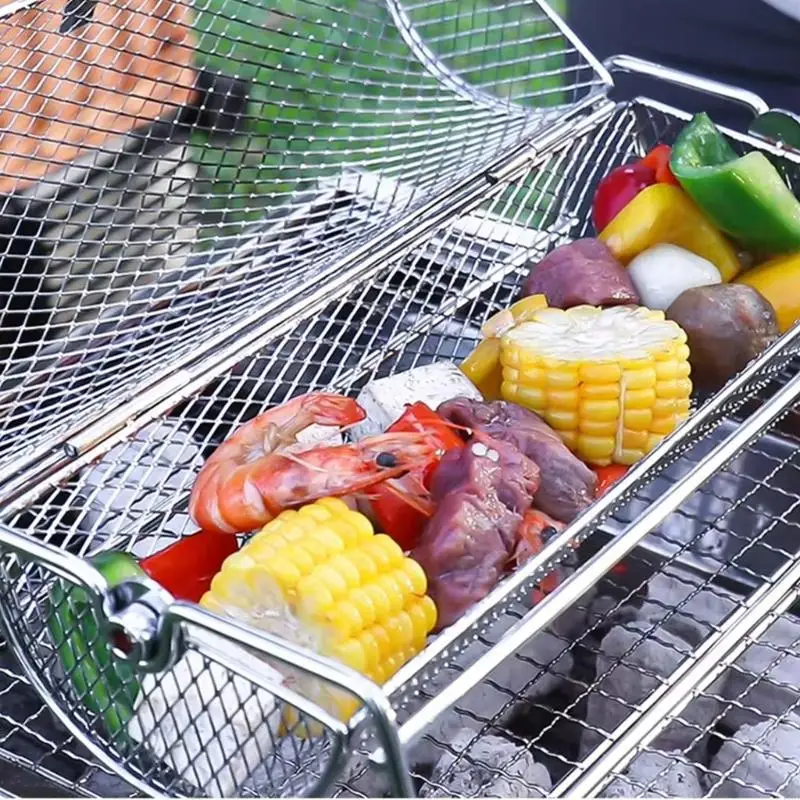 Combined Whirling Barbecue Basket for Perfect Grilling Vegetables and Meats Large Size Dishwasher Safe 304 Untarnished 87HA