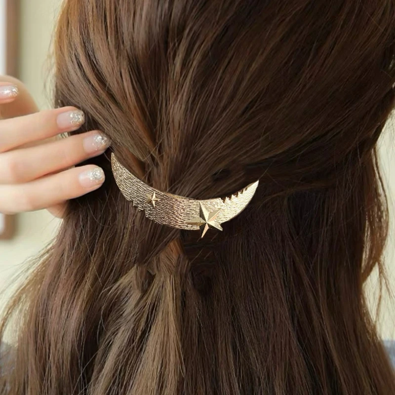 1pc Popular women's fashionable alloy hair clip, retro casual star moon spring clip, half ponytail clip