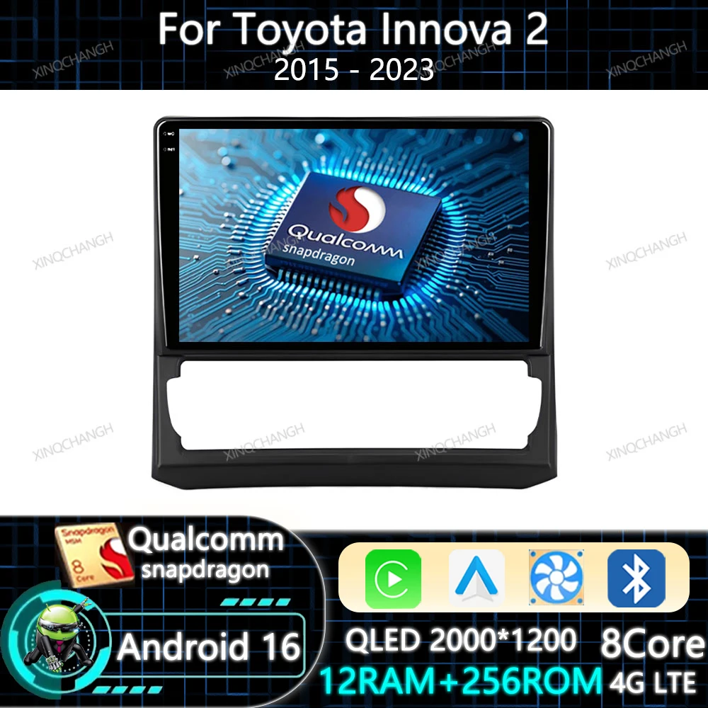 Android 16 Car Radio Carplay Auto For Toyota Innova 2 2015 - 2023 Head Unit QLED 2DIN 4G LTE 5G WIFI Navigation Qualcomm GPS BT