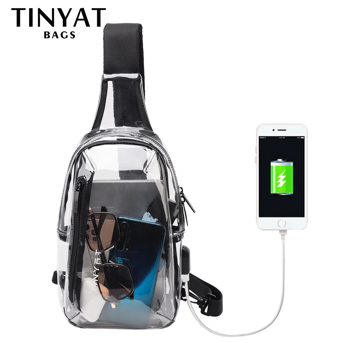 TINYAT Clear Crossbody Man Chest Bag Brand Small Men Shoulder Bag Women Waterproof Chest Bag USB Charging Fashion Bags