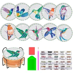 10pcs Hummingbird Diamond Painting Coasters Kit With Holder Cat Paw Skull Mandala Diamond Art Coasters Kids Craft Supplies Gift