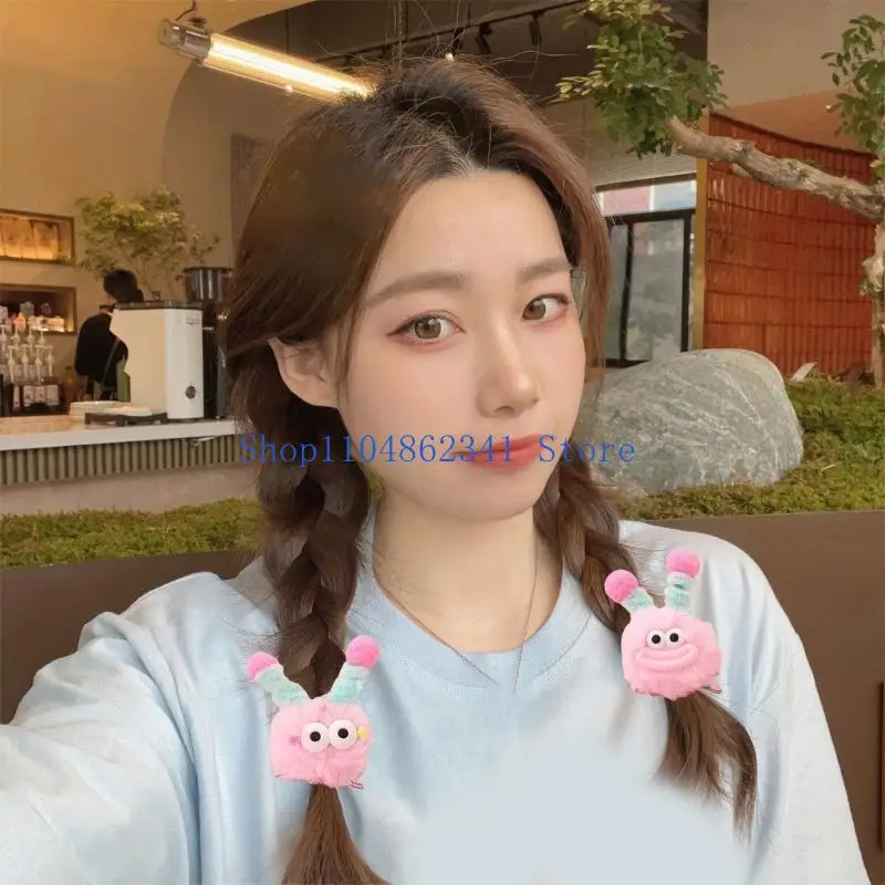 5asd Furry Plush Cartoon Pompoms Hair Clip with Novelty Little Animal Designs Strong Hold Hairpin for School Girl Daily Use