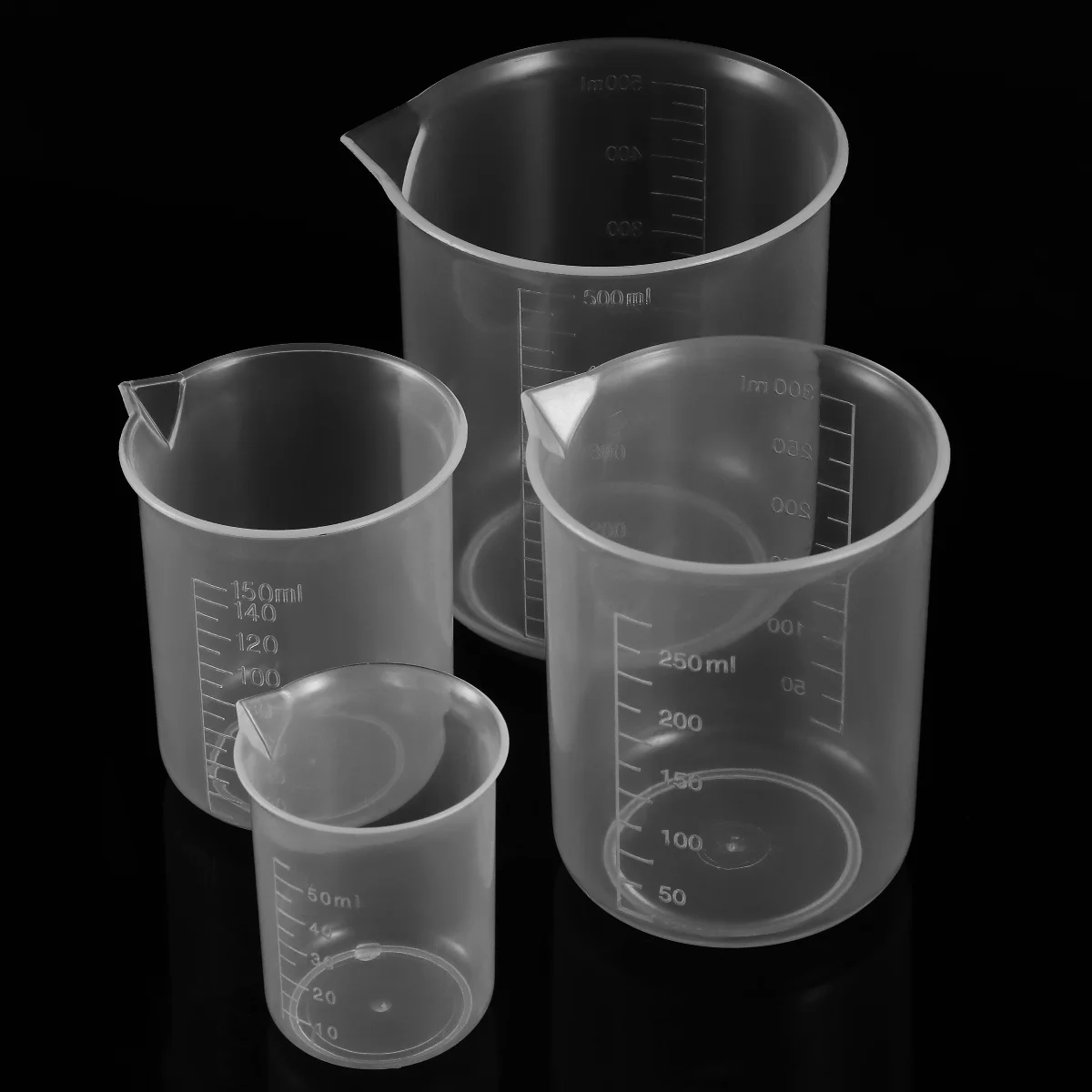 

4pcs 50Ml 150Ml 250Ml 500Ml Plastic Graduated Beaker Transparent Kitchen Lab Measuring Cup For Liquid Sugar Flour Vinegar Sauce