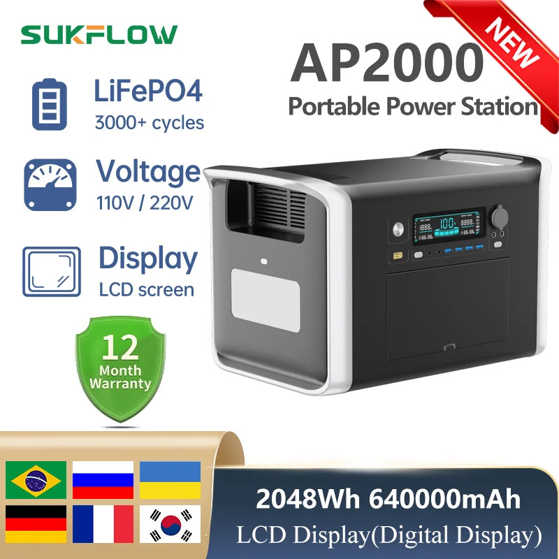 Sukflow LiFePO4 Battery Portable Camping General De EnergIa PortatIl Solar LCD Display 220V 500W 1000W 200W