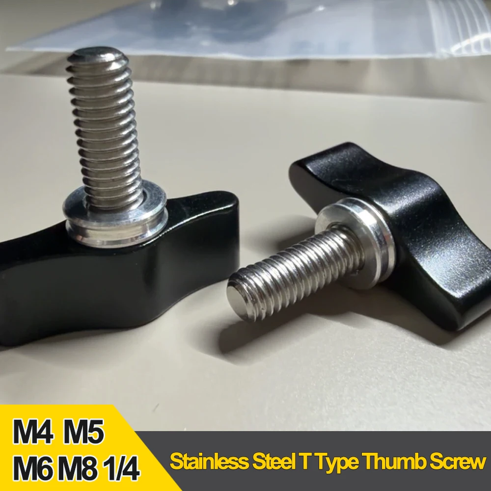 304 Stainless Steel Thumb Screw 1/4 M4 M5 M6 M8 Aluminum Knob Camera Accessory T Type Handle Screw