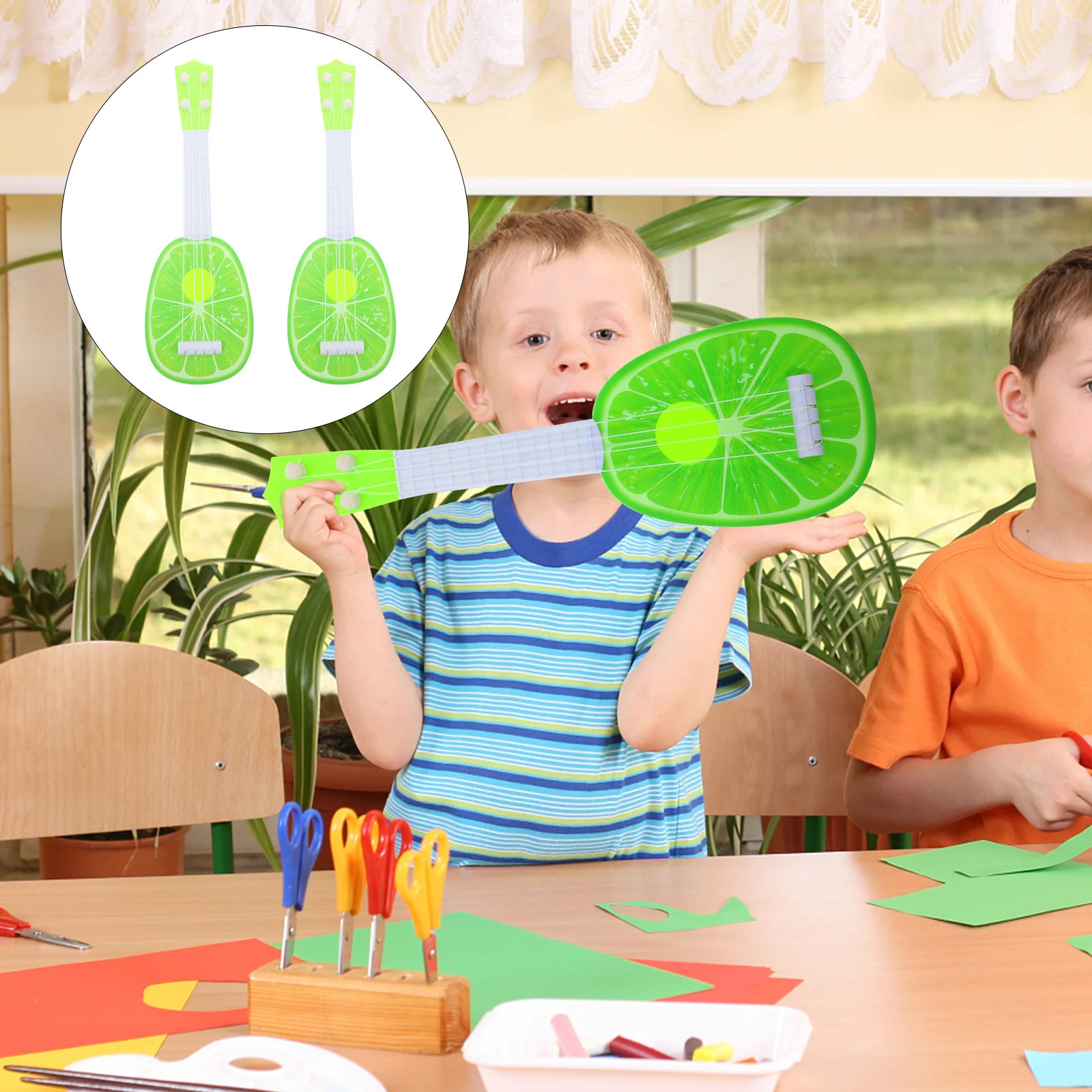 2 szt. Miniaturowe instrumenty muzyczne - gitary dla dzieci, zabawki edukacyjne dla najmłodszych, gitary dziecięce