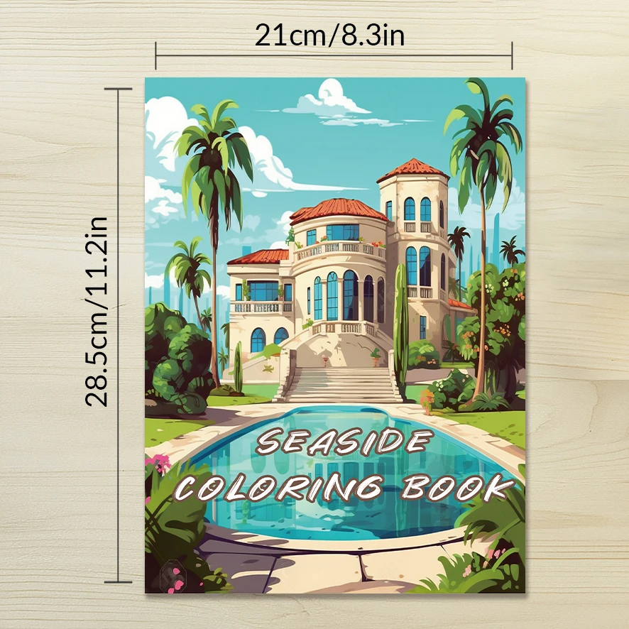 Relaxing Seaside Adult Coloring Book - 8.3x 11.2 Inch 32 Page Coloring Book - Helps Reduce Stress and Ease Emotions