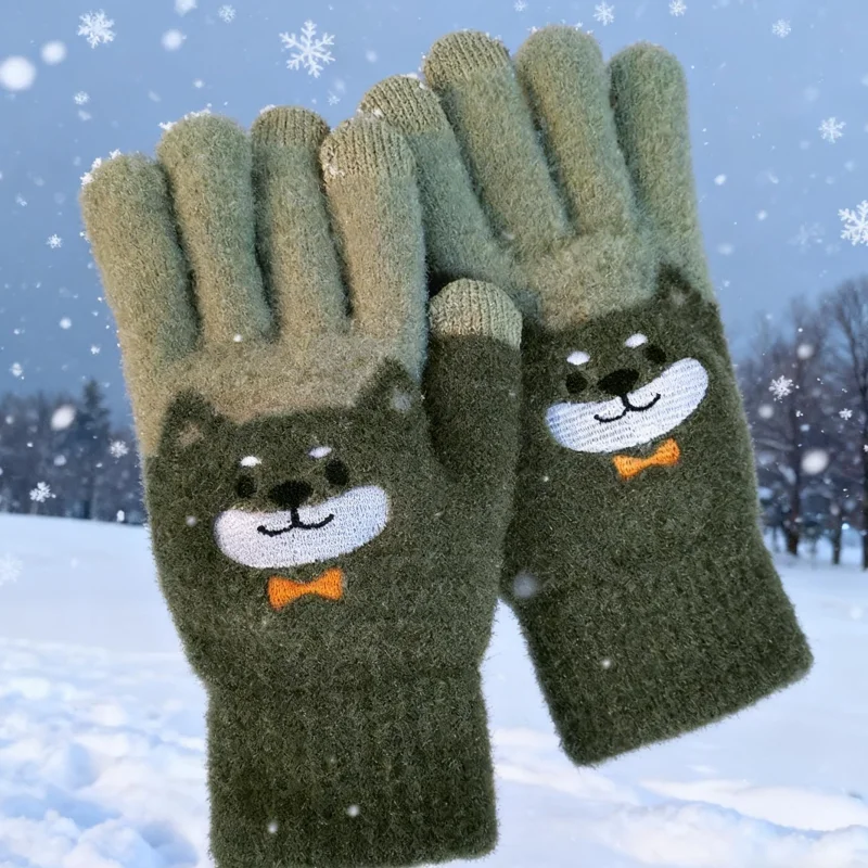 1 paio di guanti caldi a forma di cucciolo in tre colori tra cui scegliere, design invernale di alta qualità e adorabile dei cartoni animati, foderati in pile e ispessiti, compatibili con touchscreen, antiscivolo, fantastici per il calore invernale