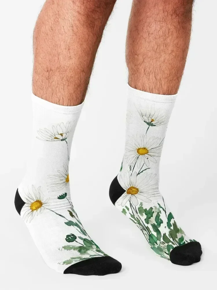 white Margaret daisy watercolor Socks essential funny gifts valentine gift ideas short Socks For Girls Men's