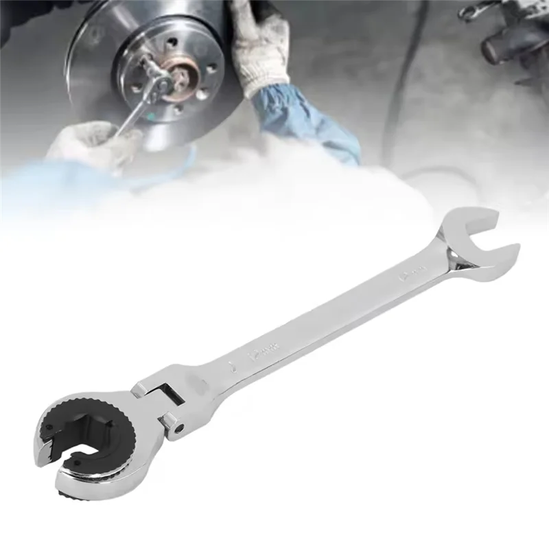 

2025 Hot Style Ratcheting Tubing Brake Line Wrench 12Mm 72 Teeth Adjustable Angle Steel Oil Pipe Open Ratchet Wrench Tool