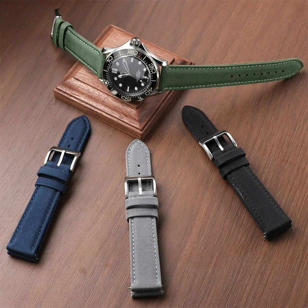 Ремешок для часов из натуральной парусной ткани премиум-класса, 20 мм, 22 мм, двусторонние тканевые ремни, водонепроницаемый нейлоновый быстросъемный браслет, спортивный ремень на запястье