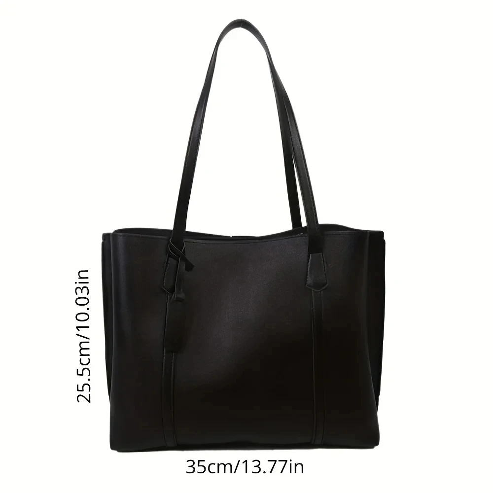 1PC black minimalist large capacity soft leather tote bag casual versatile shoulder bag