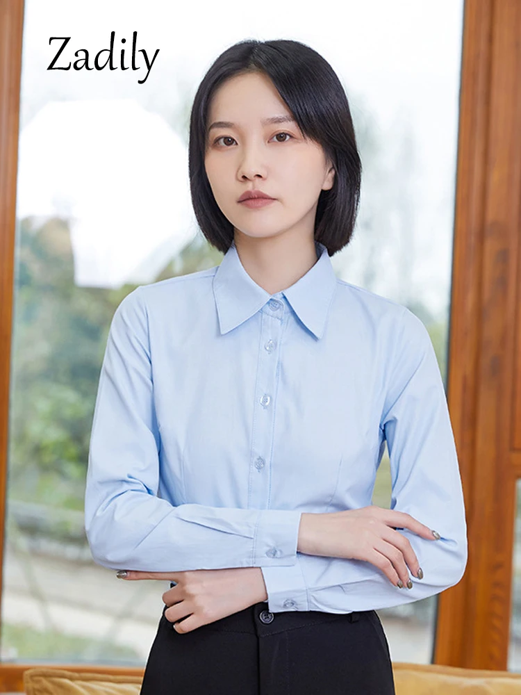 Office Lady Long Sleeve Women Basic Shirt Blouse Slim Button Up All Season Woman 50% Cotton Dress Shirts Work Female Tops