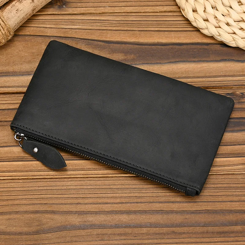 Skórzane etui portfelowe na telefon w stylu Vintage dla kobiet z prawdziwej skóry torebka z uchwytem portfel na klucze pojedyncza portmonetka na monety żeńska piórnik męska — zdjęcie 6