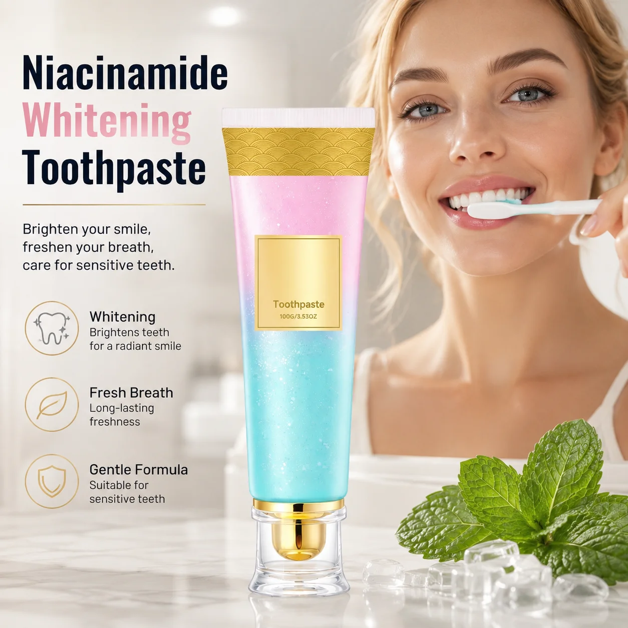 Intensive Whitening Toothpaste With Niacinamide & Hydroxyapatite,Reduce Plaque Stains Improve Bad Breath Oral Hygiene Daily Care