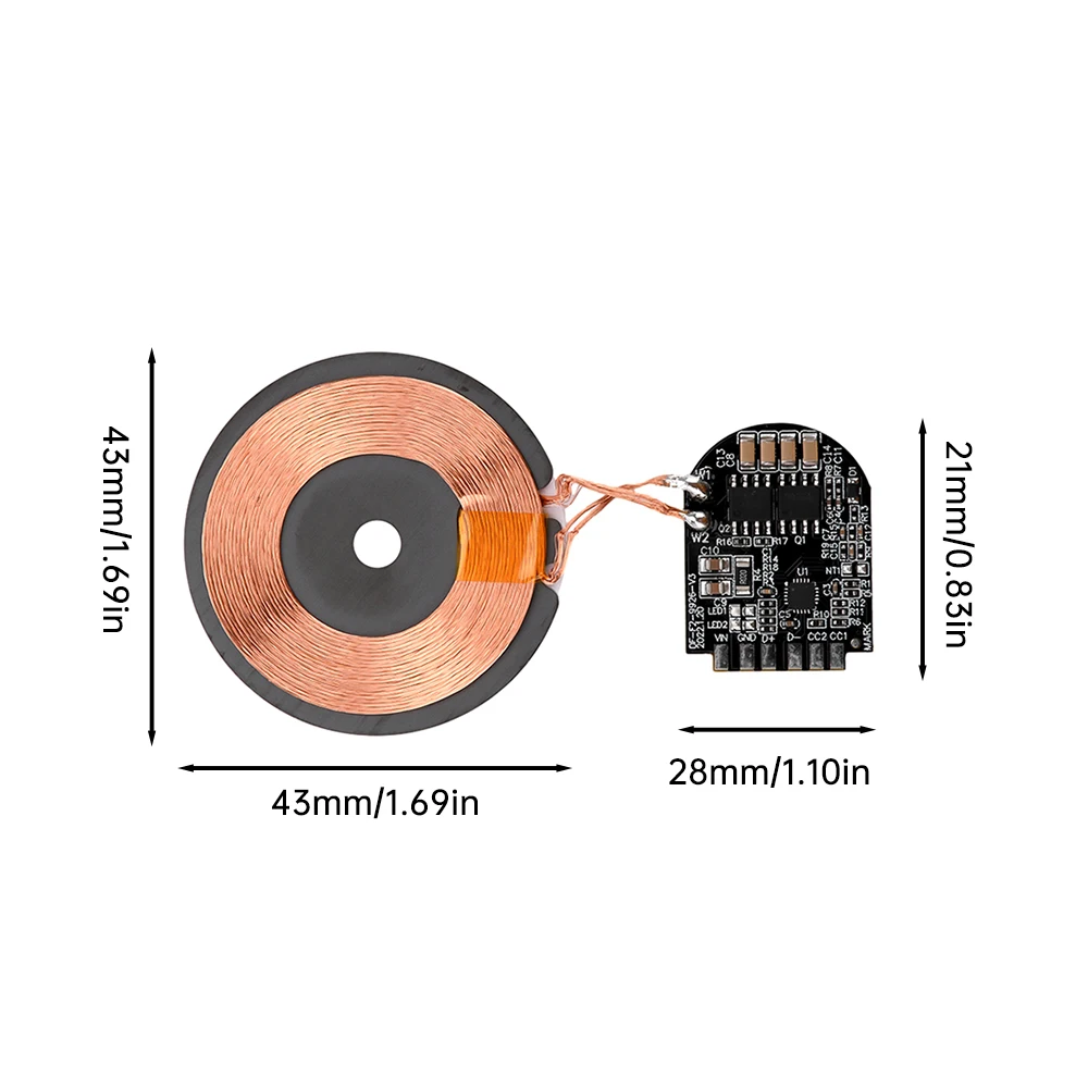 Módulo transmisor de cargador inalámbrico de 15W, 5W/7,5W/10W/15W, identificación automática, protección contra cortocircuitos sobre temperatura