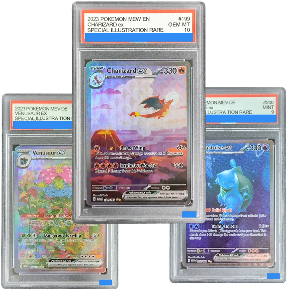 DIY 2023 PTCG بوكيمون MEW EN 151 # 199 200 198 لعبة بطاقة CHARIZARD VENUSAUR BLASTOISE ex POKEMON Authentication Grade GEM MT 10 #1