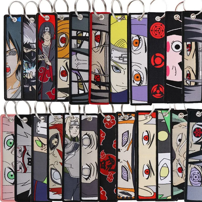 Anime Naruto Embroidery Key Fobs Cool Key Tags Keychains for Women Men Car Keyring Cosplay Accessories Toys Gift