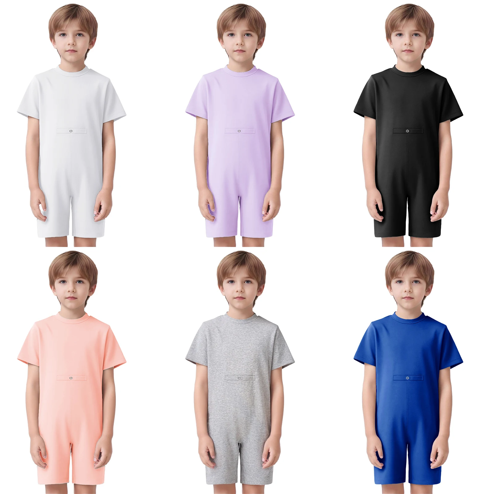 Bambini Ragazze Ragazzi Esigenze speciali Abbigliamento adattivo per bambini Tuta a maniche corte Tutina anti-striscia con accesso al tubo