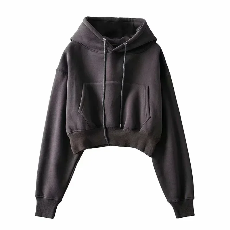 MRMT 2024 Brand New Women's Hooded Plus Fleece Sweater Trendy Loose Waist Short Pullover Hoodie Tops For Female