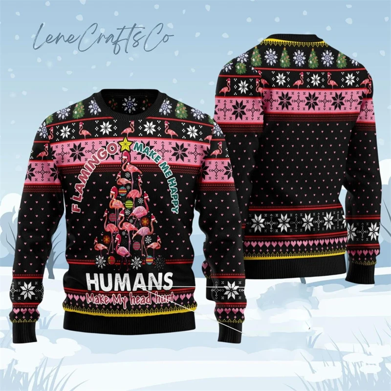2027 Christmas Flamingo Series Ugly Sweater Men Women Family Party  Funny Pullover Sweatshirt Funny Santa Claus Humour Design