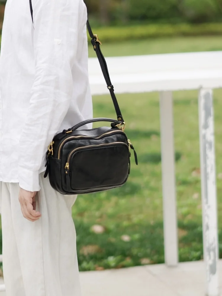 

fashion vintage luxury high quality soft genuine leather women's postman bag travel handmade real cow leather shoulder bag