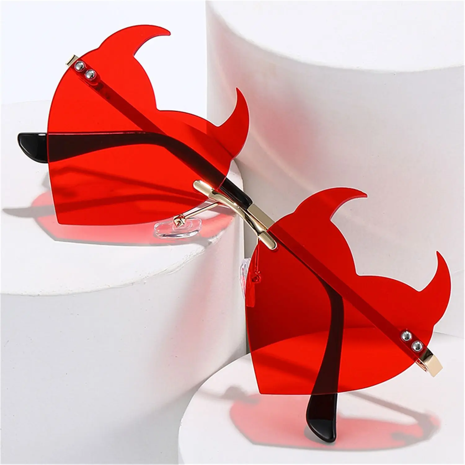 

Rimless Devil Ear Heart Shape Sunglasses for Women Men Trendy UV Protection Sun Glasses Novel Party Halloween Cosplay Glasses