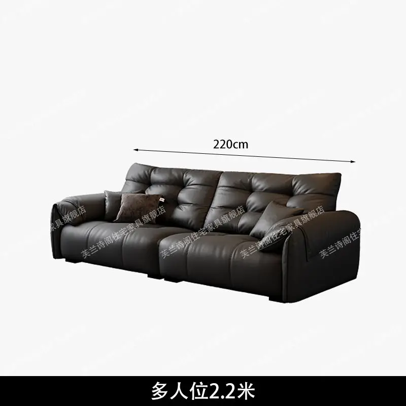 غرفة معيشة بآذان الفيل الإيطالية الحديثة الفاخرة الخفيفة وغرفة المعيشة ذات آذان بسيطة وأريكة جلدية مستقيمة #2