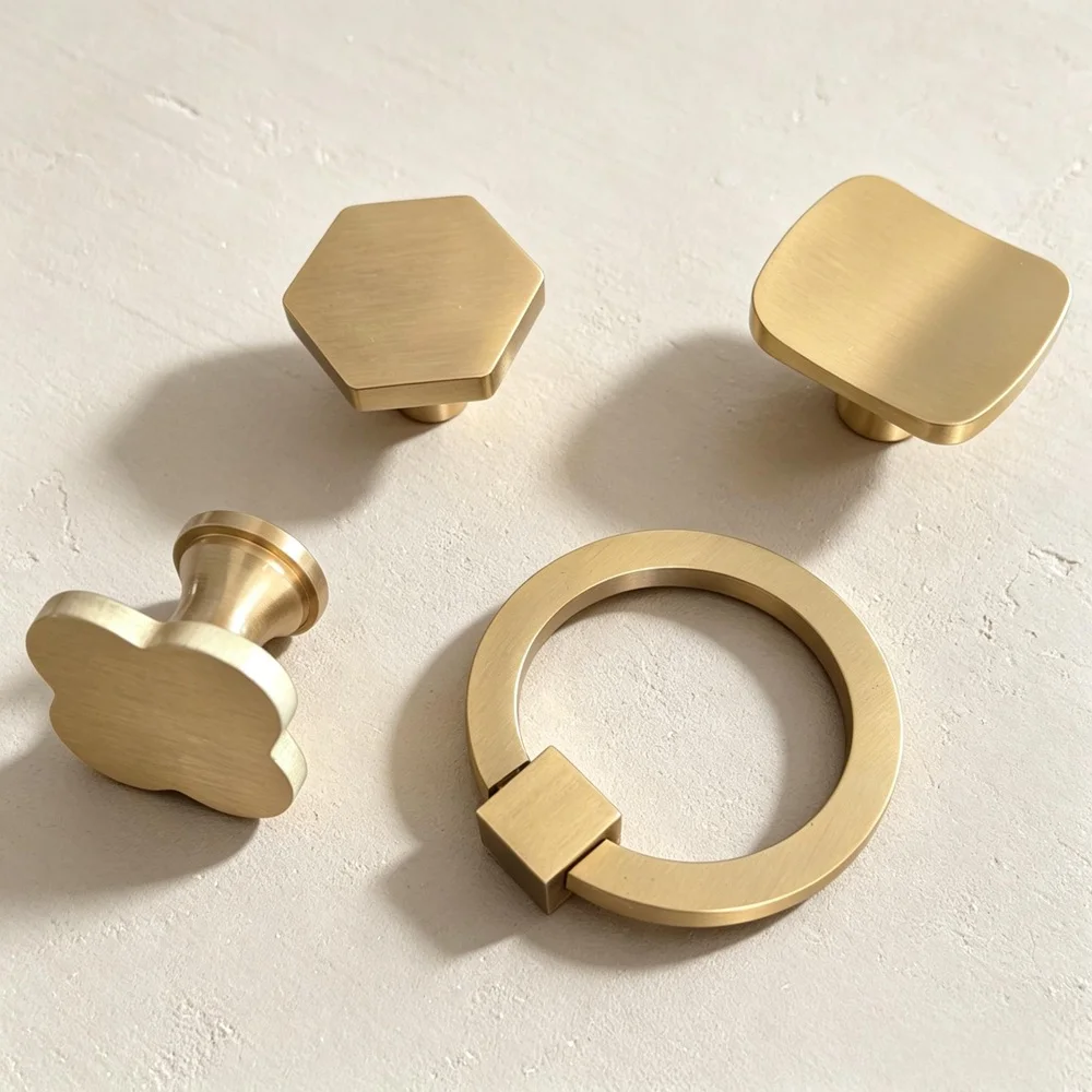 Satin Brass Cabinet Drawer Knobs - Gold Kitchen Dresser Pulls Wardrobe Handles