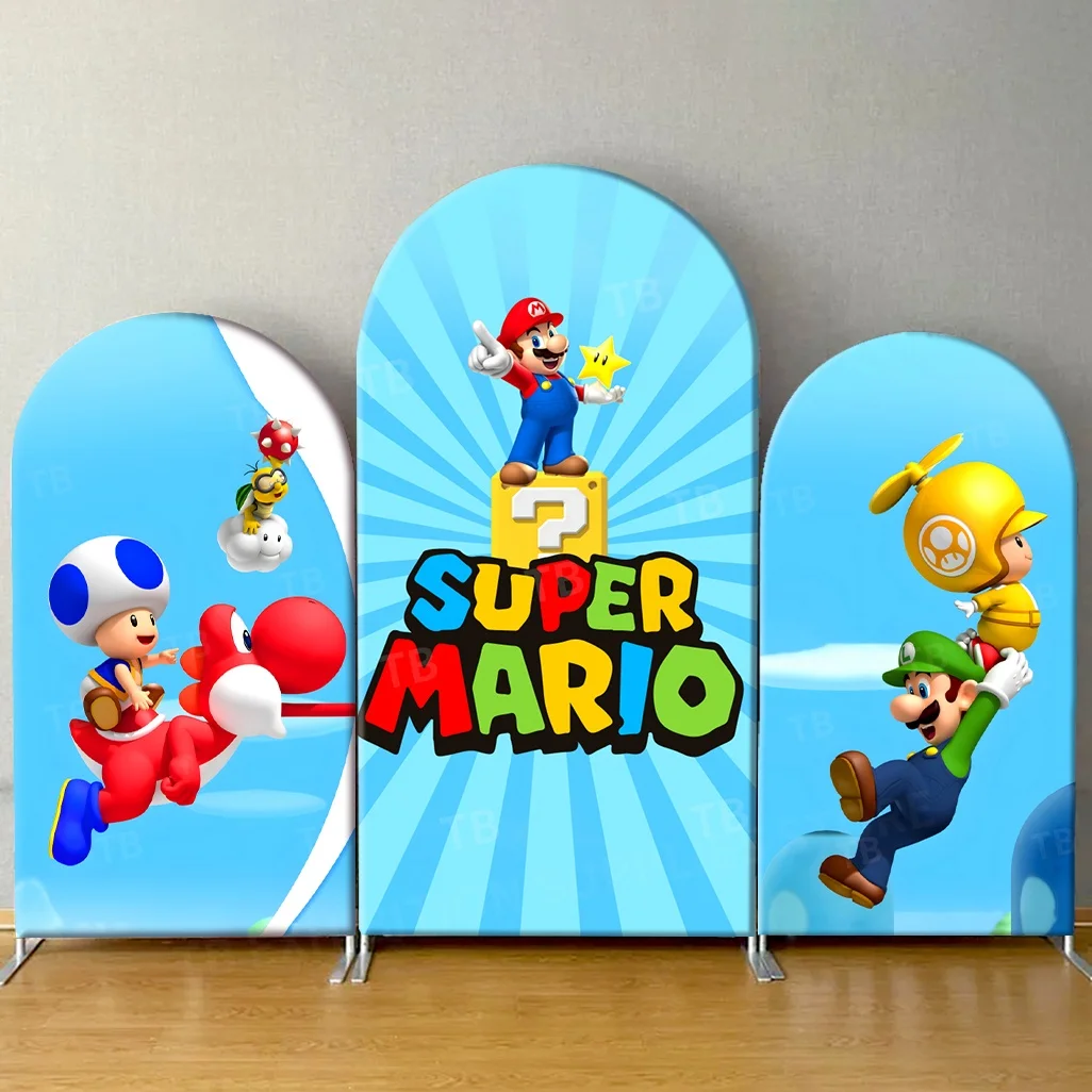 

TB Super Mario Arch Backdrop Cover Marios Bros for Kids Birthday Party Baby Shower Decor Photograph Background Elastic Fabric