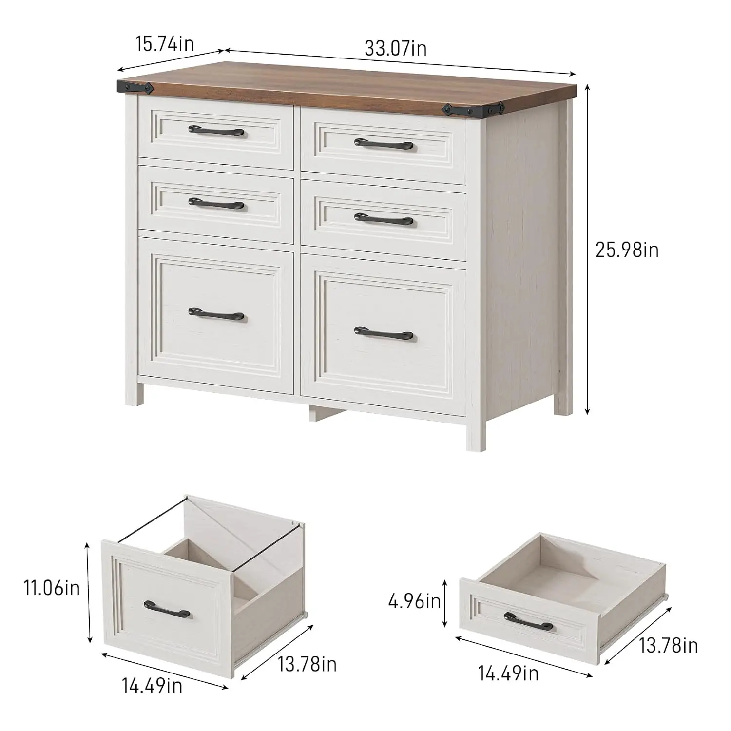 6 Drawers File Cabinet Farmhouse Antique White Metal Storage Organizer Home Office Document Legal Letter Size, Customized
